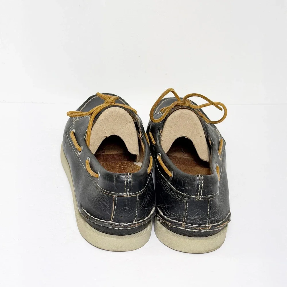 Sperry Boat Shoes Mens 15W Black Leather Authentic Original A/O 2-Eye Deck Shoes